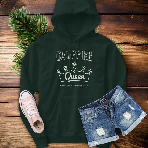 Campfire Queen Bride Camp Bachelorette Party Green Hoodie