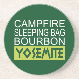 Campfire Sleeping Bag Bourbon Yosemite Drink Coaster