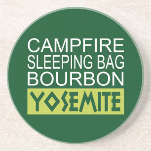 Campfire Sleeping Bag Bourbon Yosemite Drink Coaster