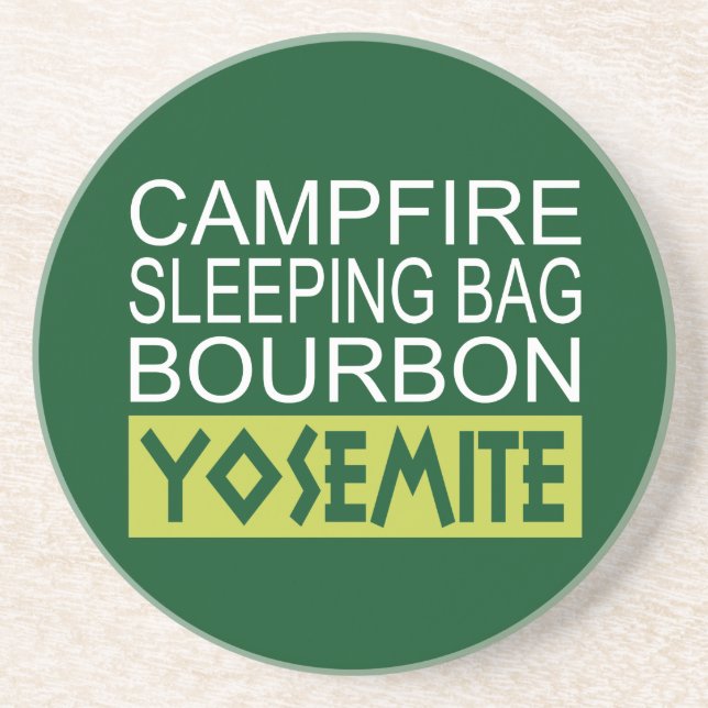 Campfire Sleeping Bag Bourbon Yosemite Drink Coaster (Front)