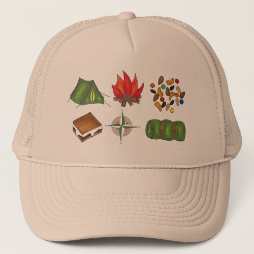 Campfire Sleeping Bag Tent Compass Camping Camp Trucker Hat