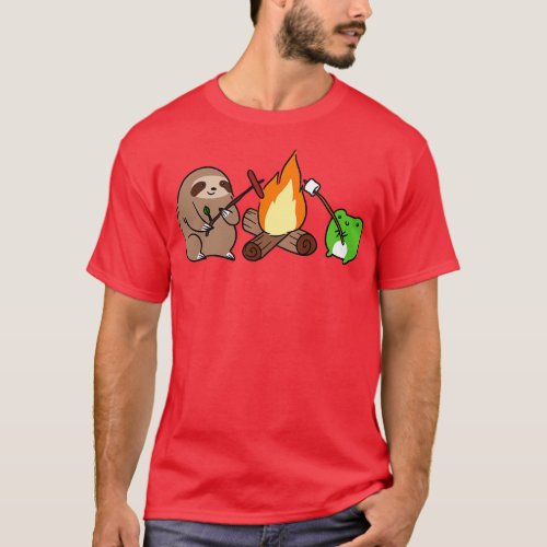 Campfire Sloth and Frog T_Shirt