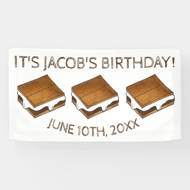 Campfire S'mores Marshmallow Smores Birthday Party Banner (Horizontal)