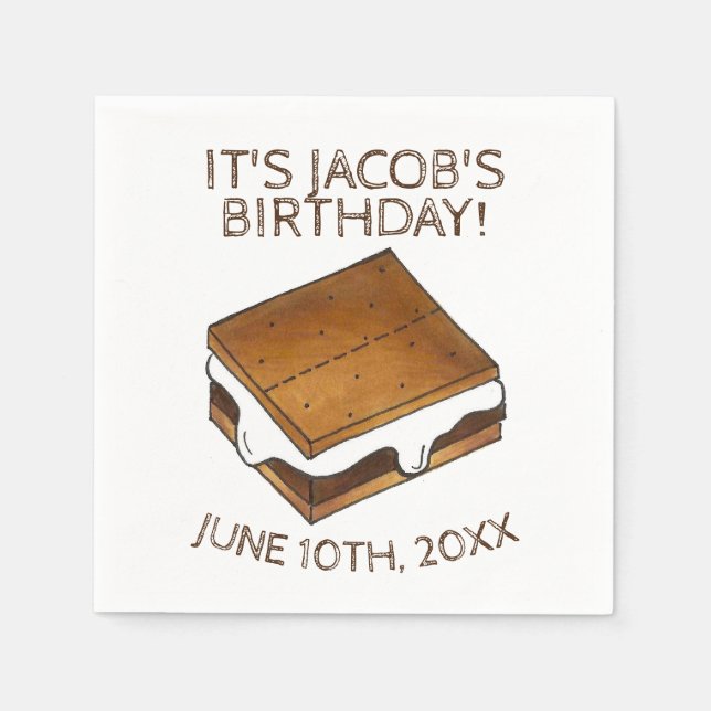 Campfire S'mores Marshmallow Smores Birthday Party Napkins (Front)