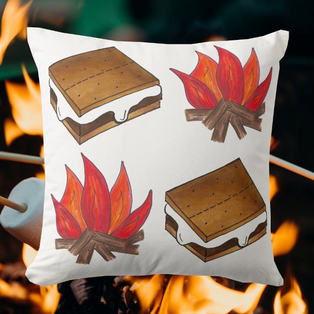 Campfire Smores Toasted Marshmallow S'mores Throw Pillow (S'mores campfire pillow)