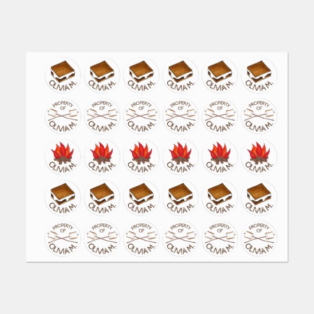 Campfire S'mores Toasted Marshmallow Summer Camp Kids' Labels (Sheet)
