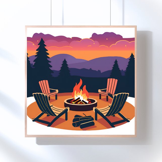 Campfire Sunset | Nature Camping Painting Poster (Creator Uploaded)