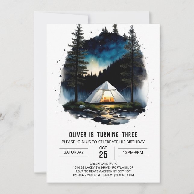 Campfire & Tent Adventure Birthday Invitation (Front)