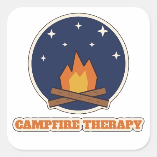 Campfire Therapy Linocut Camping Shirt Square Sticker