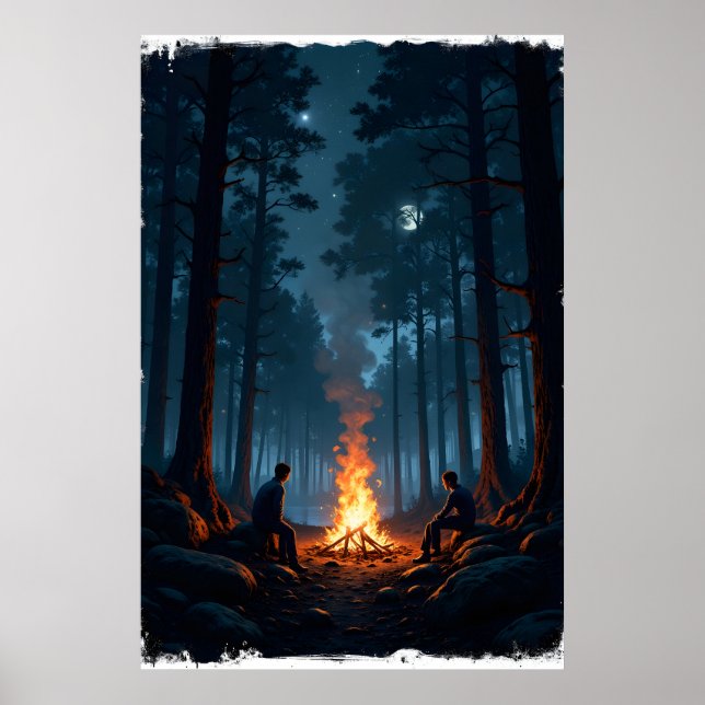 Campfire under a starry night sky in the serene  poster (Front)