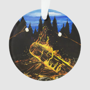 Campfire Under Twilight Sky with Cozy Outdoor Ornament