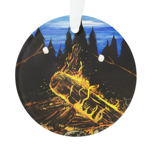 Campfire Under Twilight Sky with Cozy Outdoor Ornament