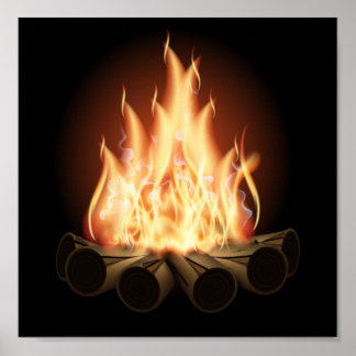 CAMPFIRE VECTOR LOGO HOT FLAMES BLACK BACKGROUNDS POSTER