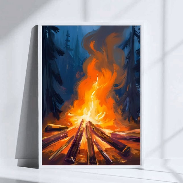 Campfire Watercolor Forest Painting Art Poster (Creator Uploaded)
