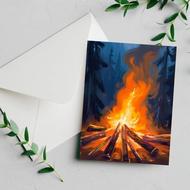 Campfire Watercolor Forest Painting Card (Creator Uploaded)