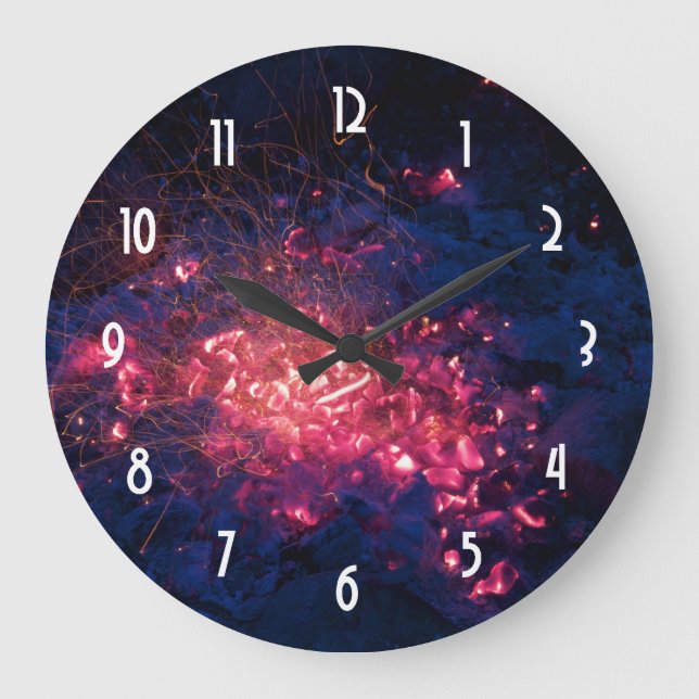 Campfire with Burning Embers Large Clock (Front)