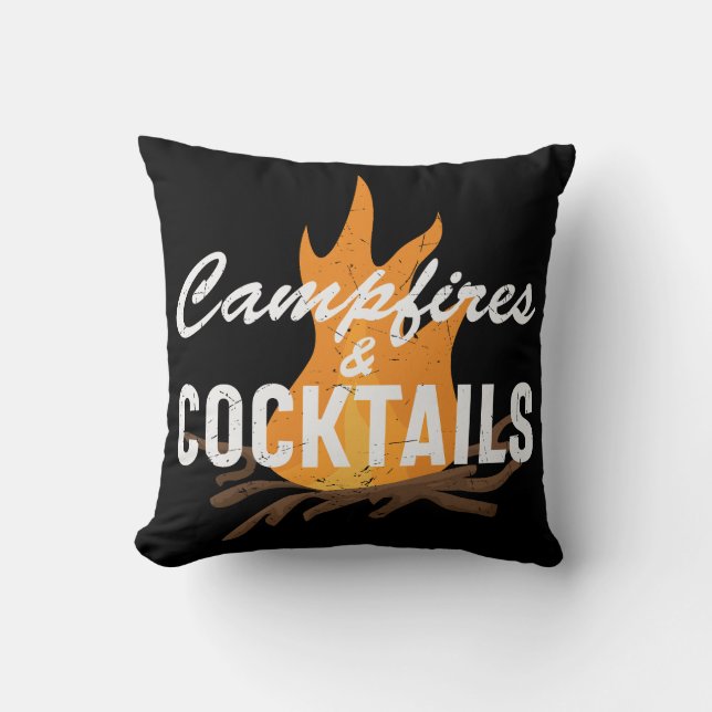 Campfires And Cocktails Throw Pillow (Front)