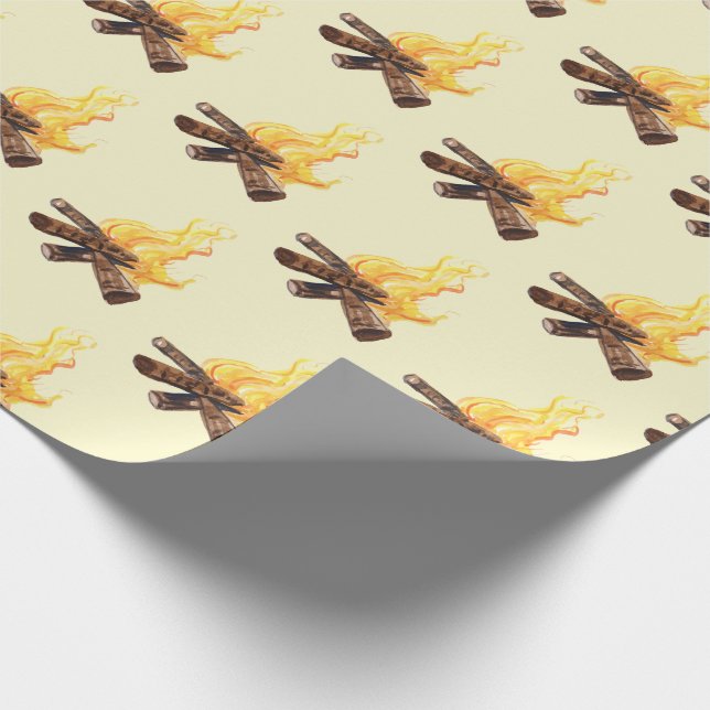 Campfires on Yellow Camping Hiking Adventure Wrapping Paper (Corner)