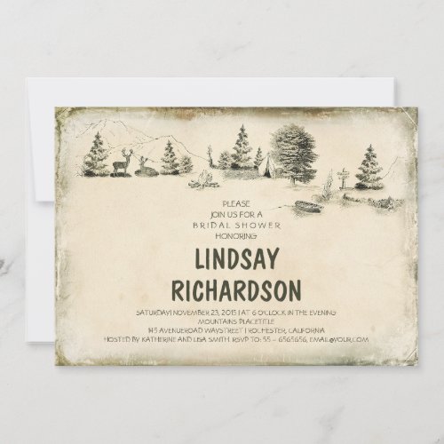 Campground Illustration Camping bridal shower Personalized Invitation