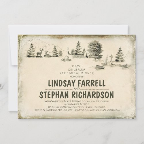 Campground Illustration Camping rehearsal dinner Invitation