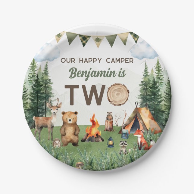 Camping 2nd Birthday Party Paper Plates (Front)