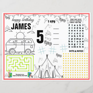 Camping activity & coloring sheet and placemats