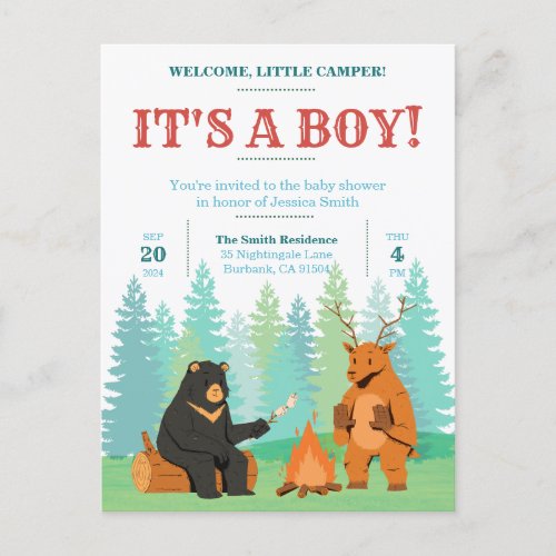 Camping Adventure Awaits Baby Shower Invitation Postcard