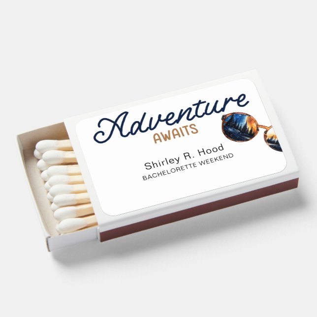Camping Adventure Awaits Bachelorette Weekend Matchboxes (Front Open)