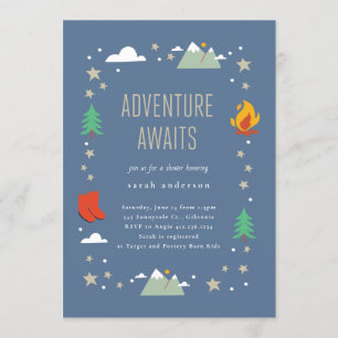 Camping Adventure Awaits Boy Baby Shower Invitation