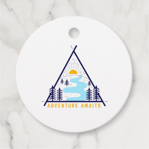 Camping adventure awaits favor tags