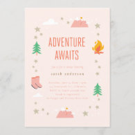 Camping Adventure Awaits Girl Baby Shower Invitation