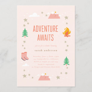 Camping Adventure Awaits Girl Baby Shower Invitation