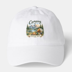 Camping Adventure Awaits Mountain Lake Wilderness Hat