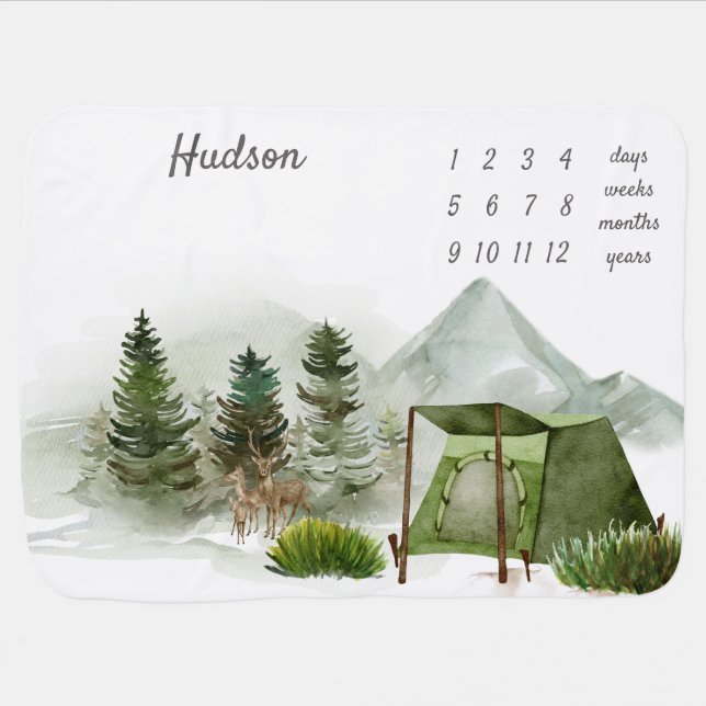Camping Adventure Baby Milestone Baby Blanket (Horizontal)