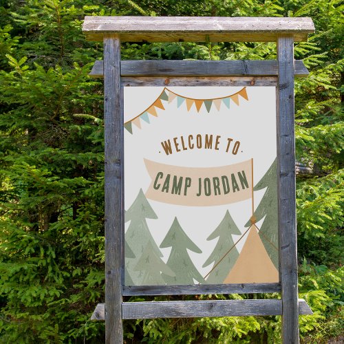 Camping Adventure Boy Birthday Party Welcome Sign