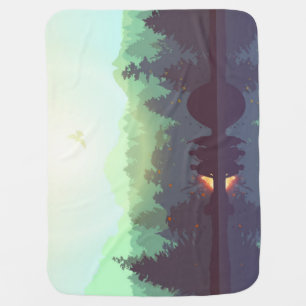 Camping Adventure Forest Mountain Illustration Baby Blanket