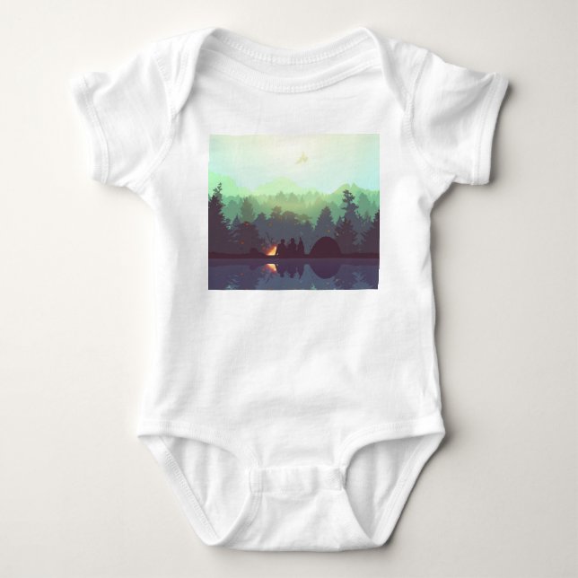 Camping Adventure Forest Mountain Illustration Baby Bodysuit (Front)