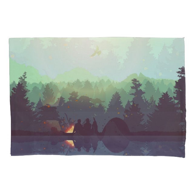 Camping Adventure Forest Mountain Illustration Pillow Case (Front)