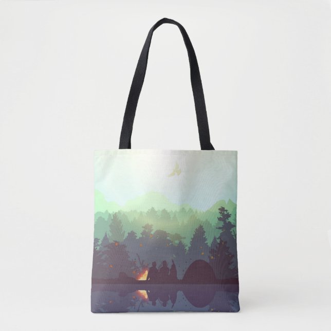 Camping Adventure Forest Mountain Illustration Tote Bag (Front)