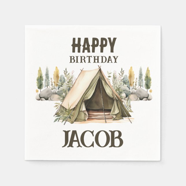 Camping Adventure Kids Birthday Party Napkins (Front)