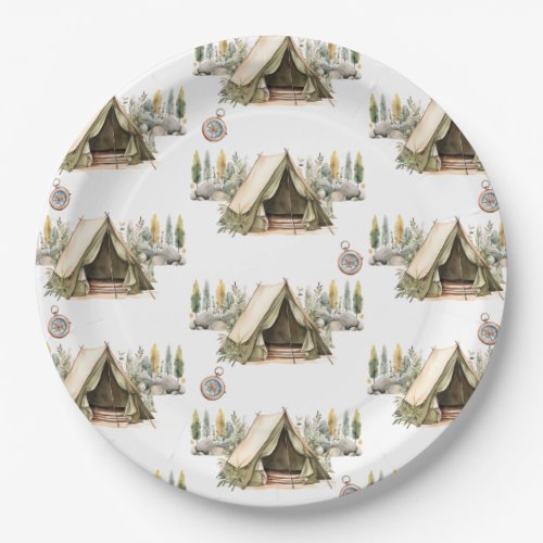 Camping Adventure Kids Birthday Party Pattern Paper Plates