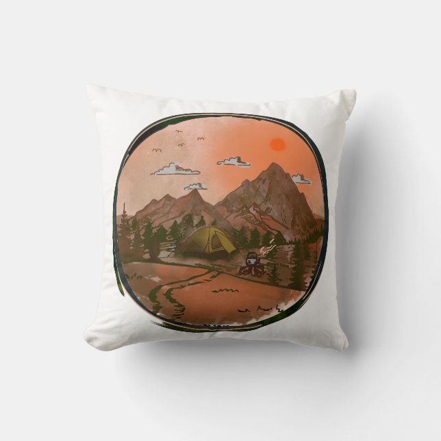 Camping Adventure Nature Landscape Throw Pillow (Front)