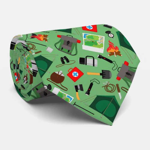 Camping adventure pattern neck tie