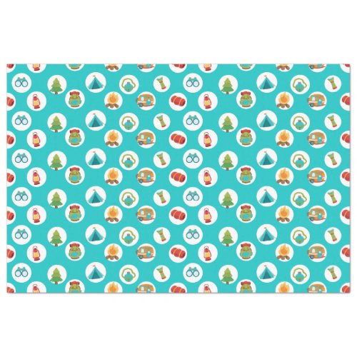Camping Adventure Pattern on Blue Tissue Paper