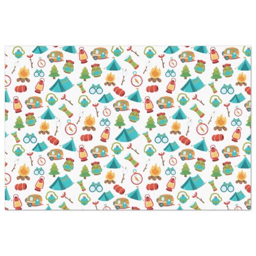 Camping Adventure Pattern on White Tissue Paper