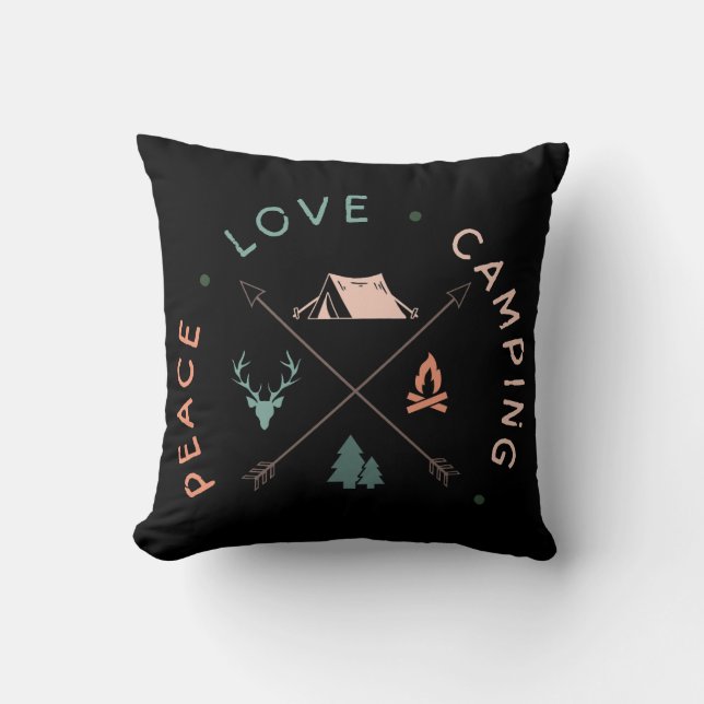 Camping Adventure Peace Love Camping  Throw Pillow (Front)