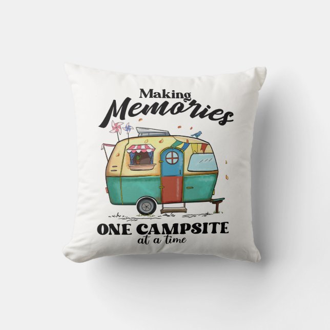 Camping Adventure Saying Throw Pillow (Front)