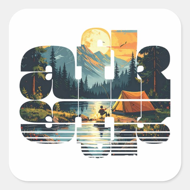Camping afk square sticker (Front)