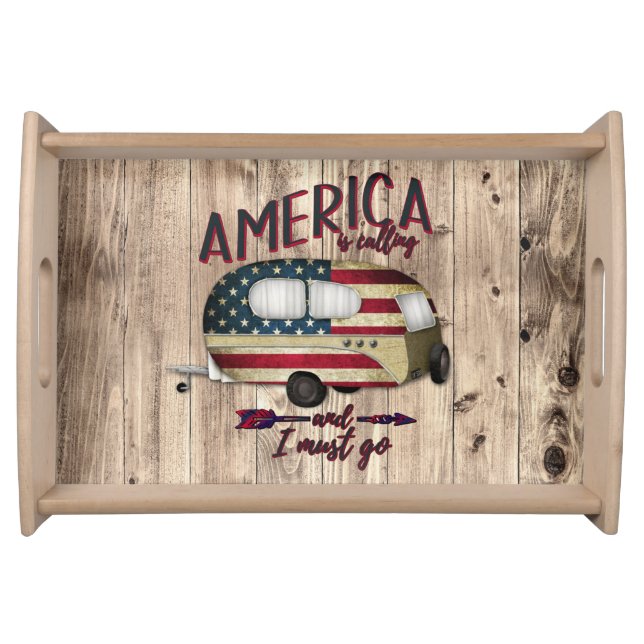 Camping America Is Calling And I must Go Serving Tray (Front)