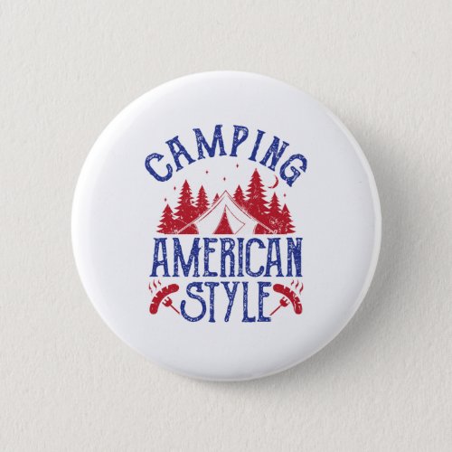 Camping American Style Red White Blue Camper Button